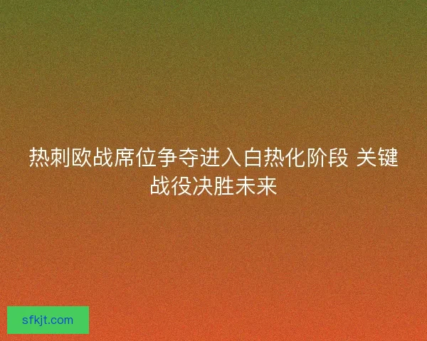 热刺欧战席位争夺进入白热化阶段 关键战役决胜未来